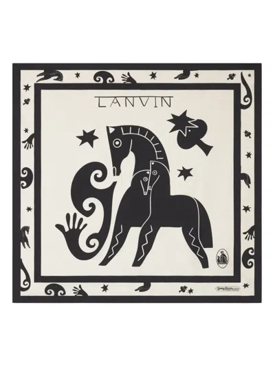 Lanvin Horse Motif Square Scarf Graphic Border In Multi