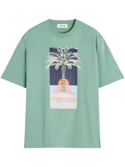 Lanvin Graphic Print Sea Green Crew Neck T-shirt In Blue