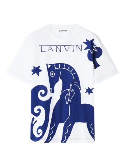 Lanvin Graphic Print Round Neck T-shirt With Tonal Topstitching In White