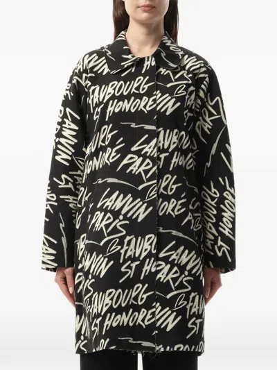 Lanvin Graphic-print Lapel-collar Coat In Black