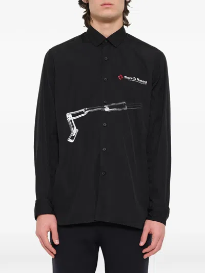 Lanvin Graphic-print Small-collar Shirt In Black