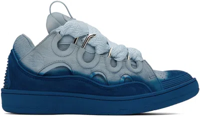 Lanvin Gray & Blue Leather Curb Sneakers In 2246 Cornflower/azur