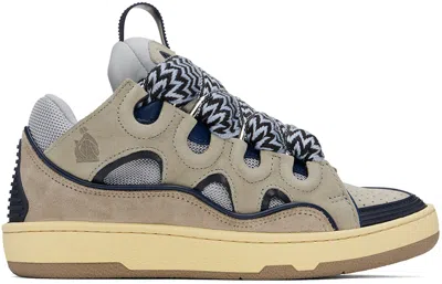 Lanvin Gray & Navy Leather Curb Sneakers In Vanille