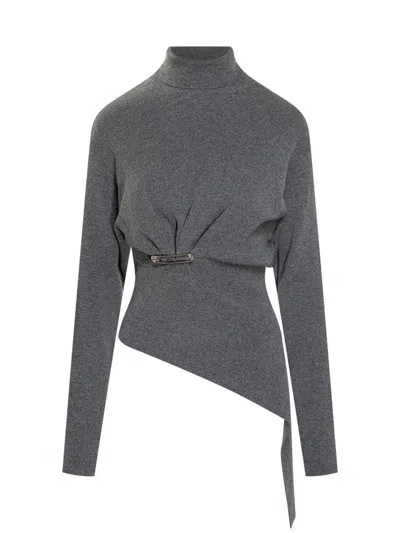 Lanvin Safety-pin-detail Asymmetric Sweater In Gray