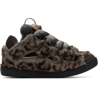 Lanvin Gray Curb Faux Fur Sneakers In Brown