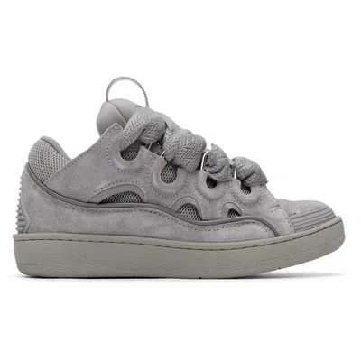 Lanvin Curb Monochrome Suede Sneakers In Gray