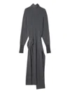 Lanvin Embellished Draped Wool-blend Turtleneck Midi Dress In Gray