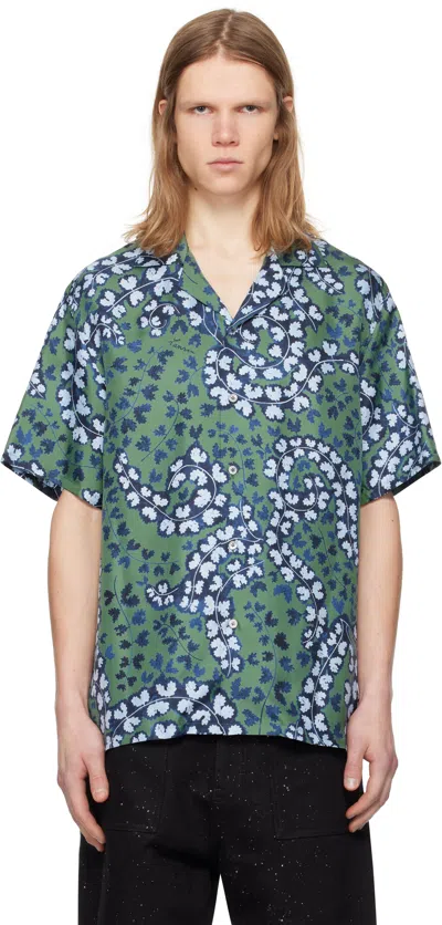LANVIN GREEN & BLUE RATEAU PRINT BOWLING SHIRT