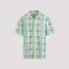 Lanvin Multicolor Check Pattern Cotton Camp Collar Shirt In Green