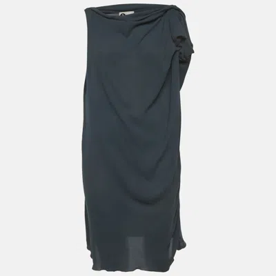 Pre-owned Lanvin Green Crepe Draped Mini Dress L