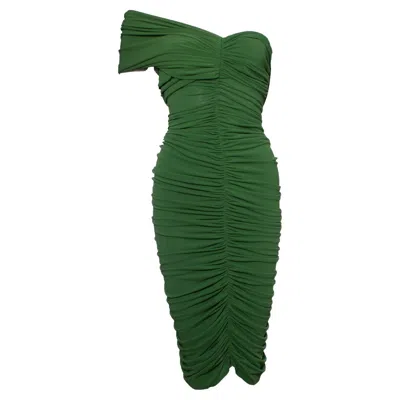 Pre-owned Lanvin Green Draped Dress With One Shoulder