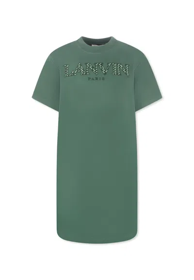 Lanvin Kids' Green Dress For Girl With Logo
