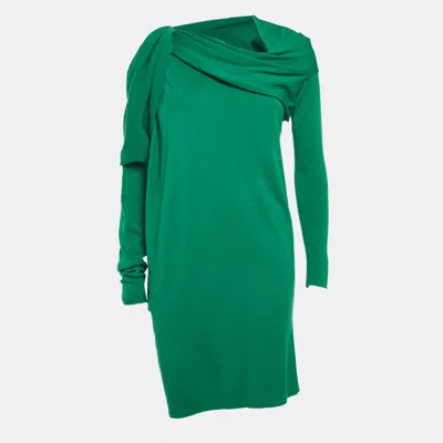 Pre-owned Lanvin Green Knitted Asymmetric Draped Mini Dress L
