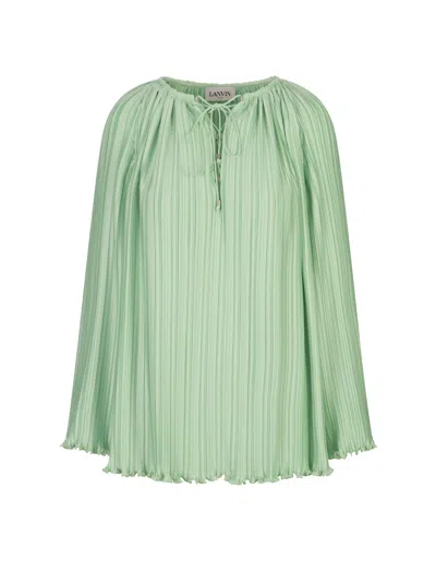 Lanvin Tie-neck Pleated Blouse In Green