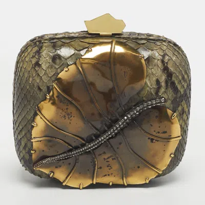 Pre-owned Lanvin Green Python Leafy Box Clutch