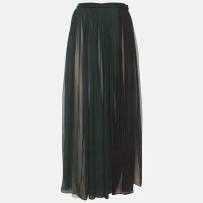 Pre-owned Lanvin Green Silk Gathered Maxi Skirt M
