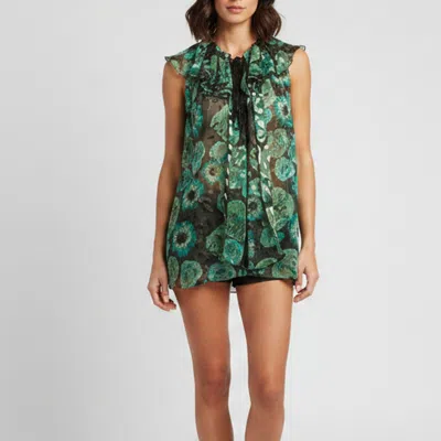Pre-owned Lanvin Green/black Floral Print Silk Chiffon Blouse M