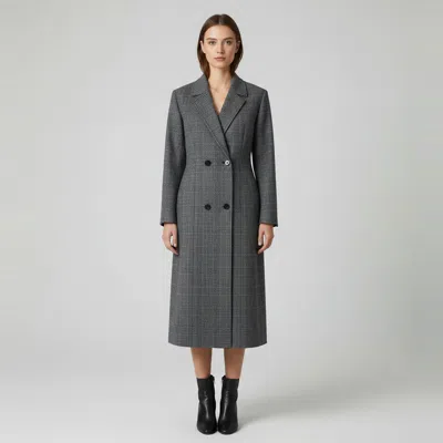 Pre-owned Lanvin Grey Check Pattern Wool Double Breasted Long Coat L In Gray