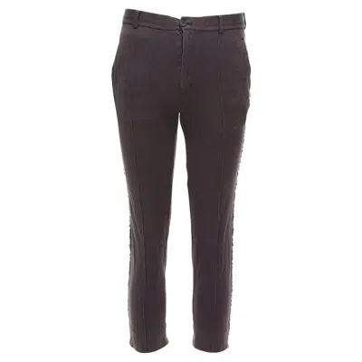 Pre-owned Lanvin Grey Cotton Distressed Trim Washed Waistband Cropped Pants S In Gray