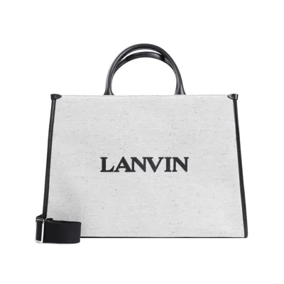 Lanvin Grey Cotton Tote Handbag For Men In White