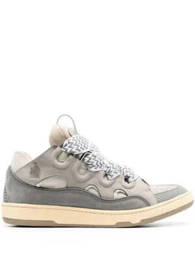 Pre-owned Lanvin Grey Leather Curb Sneakers 100% Original In Gray