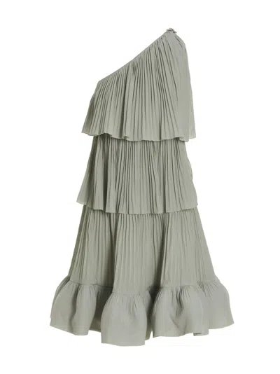 LANVIN GREY PLEATED FLOUNCED DRESS