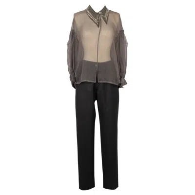 Pre-owned Lanvin Grey Set Of Pants And An Organza Blouse In Gray