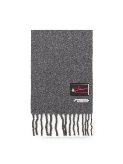Lanvin Grey Textured Fringed Silk Nylon Scarf In Gray
