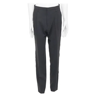 Pre-owned Lanvin Grey Viscose Virgin Wool Pleated Front Drop Crotch Trousers Fr44 Xs In Gray