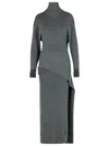 Lanvin Knee Length Dress With Turtleneck And Side Slit In Gray