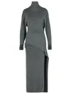 Lanvin Knee Length Dress With Turtleneck And Side Slit In Gray