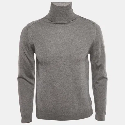 Pre-owned Lanvin Grey Wool Knit Mock Neck Sweater M In Gray