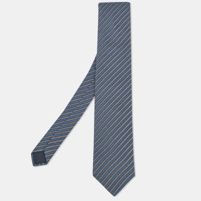 Pre-owned Lanvin Grey/blue Diagonal Striped Silk Tie