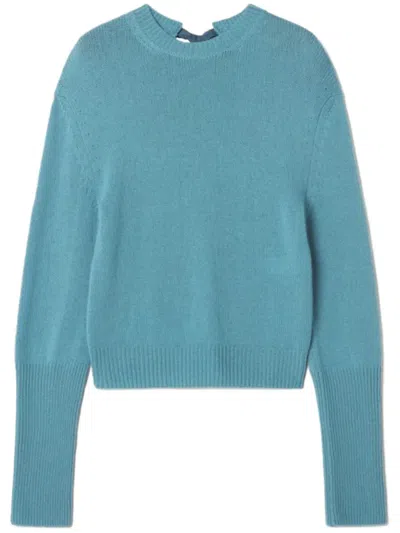 Lanvin Cashmere Knit Sweater With Gros-grain Knot Detail In Blue