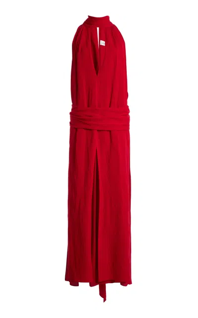 Lanvin Halterneck Linen-silk Maxi Dress In Red