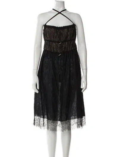 Pre-owned Lanvin Halterneck Midi Length Dress In Black