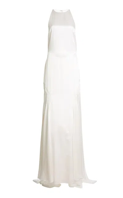 Lanvin Halterneck Panel Silk Maxi Dress In White