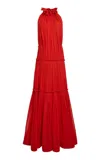 Lanvin Halter-neck Pleated Silk Dress In Red