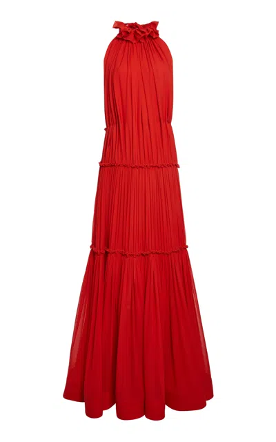 Lanvin Halter-neck Pleated Silk Dress In Red