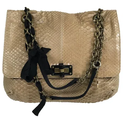 Pre-owned Lanvin Happy Blond Snakeskin Black Trim Shoulder Bag
