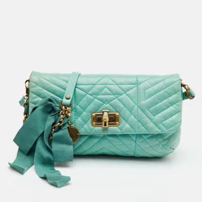 Pre-owned Lanvin Happy Medium Light Green Quilted Leather Flap Shoulder Bag
