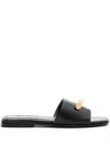 Lanvin Haute Sequence Leather Slides In Black