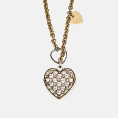 Pre-owned Lanvin Heart Crystals Two Tone Metal Necklace/brooch