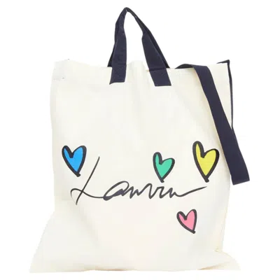Pre-owned Lanvin Hearts Script Logo Printed Cotton Canvas Grosgrain Crossbody Tote Bag In White