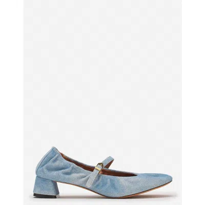 Lanvin Heeled Mary Janes In Leather With A Faded Denim Effect In Jeans