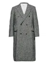Lanvin Herringbone Double-breasted Coat In Gray