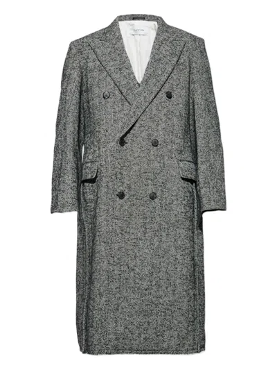 Lanvin Herringbone Double-breasted Coat In Gray
