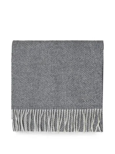 Lanvin Herringbone Fringe-trim Scarf In Gray
