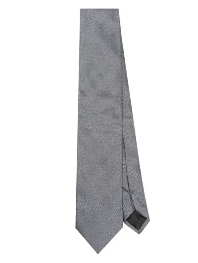 Lanvin Herringbone-pattern Silk Tie In Grau