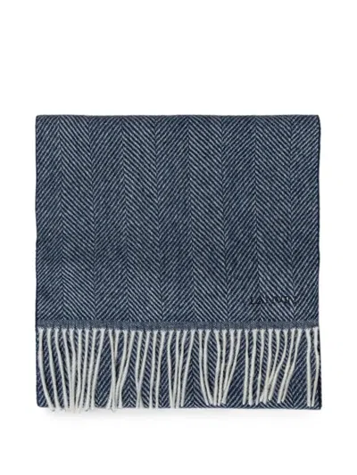 Lanvin Herringbone-pattern Fringed Scarf In Blue